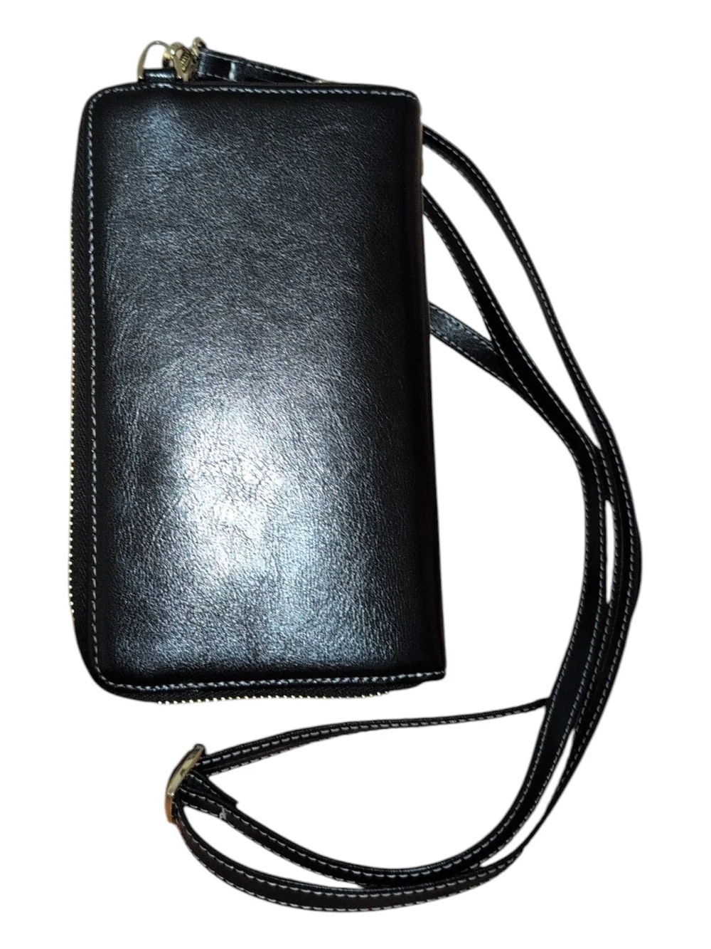 Black Crossbody Wallet with Leaf Charm